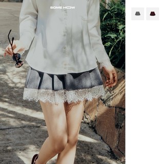 Chân Váy Ngắn Side Pleat Lacey Hem, Chất Vải Bố Chéo Nhật Thoải Mái ,WCV052 SOME HOW STORE
