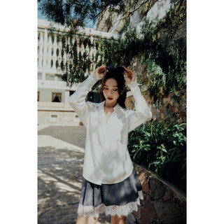 Chân Váy Ngắn Side Pleat Lacey Hem, Chất Vải Bố Chéo Nhật Thoải Mái ,WCV052 SOME HOW STORE