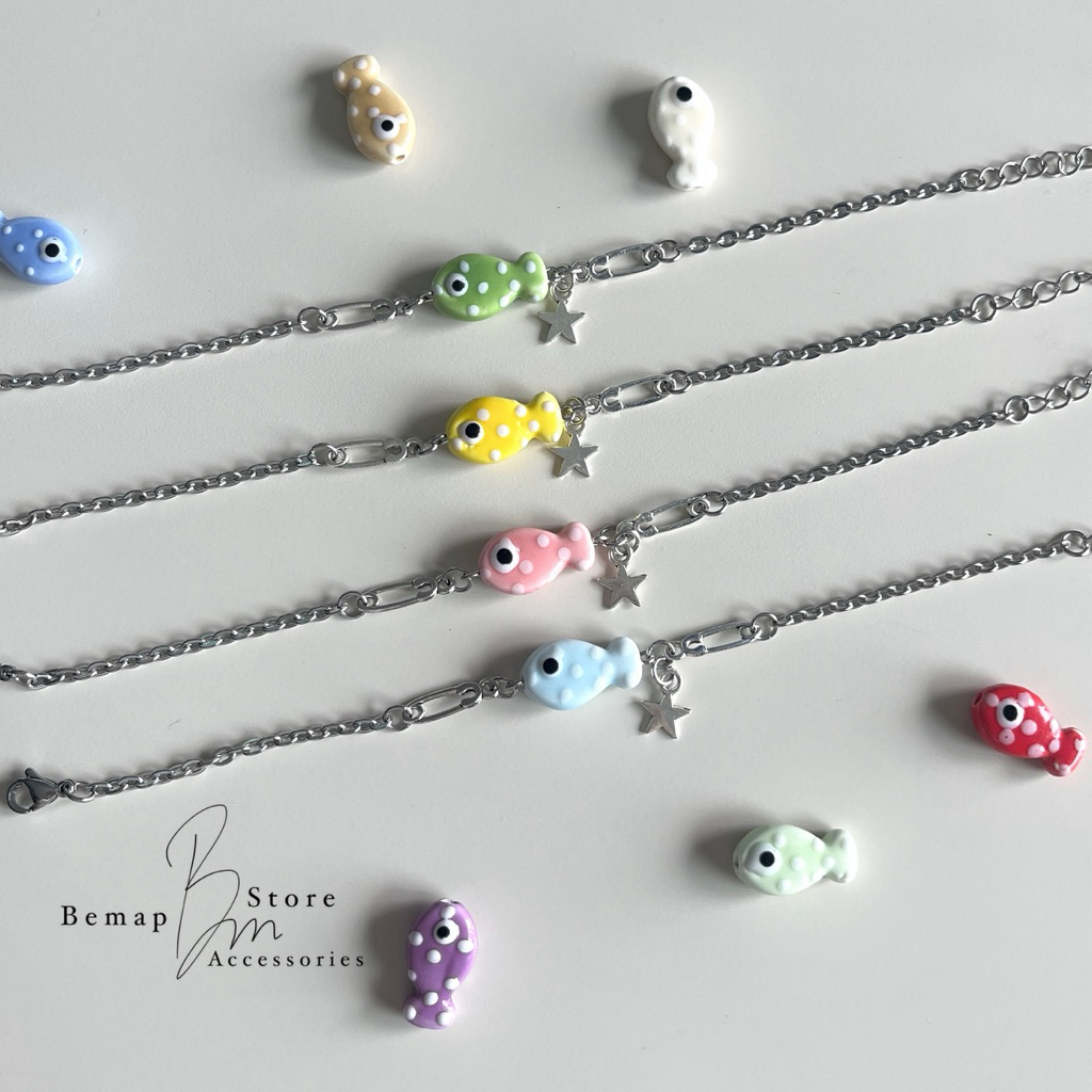 VÒNG TAY SAFETY-PIN MIX CÁ GỐM EVIL EYE, VÒNG TAY Ý NGHĨA CÁ MẮT QUỶ ...