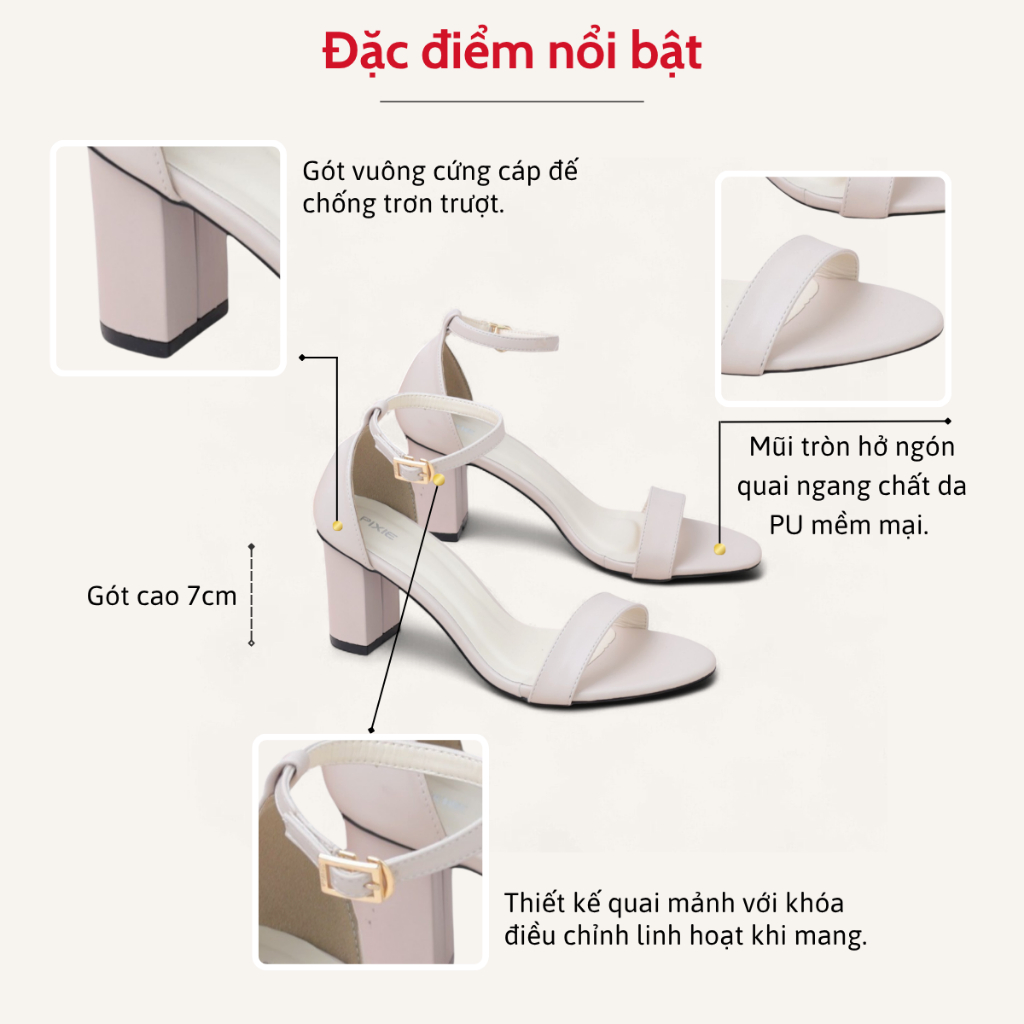 Giày Sandal Nữ Cao Gót 7cm Đế Vuông Pixie X848