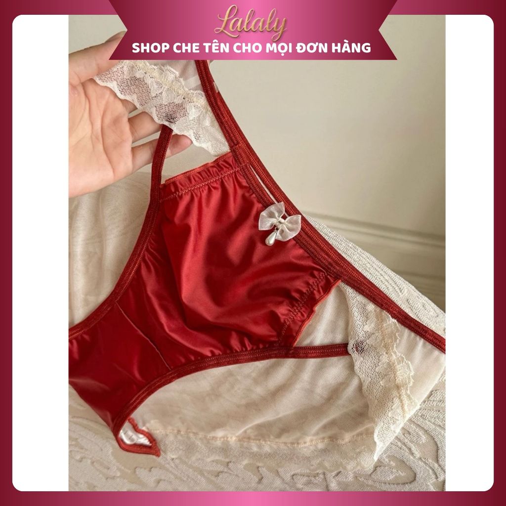 Quần lót lụa đỏ mix ren Lalaly L03, quần chip sang trọng trẻ trung ren lụa cao cấp mềm mịn quyến rũ