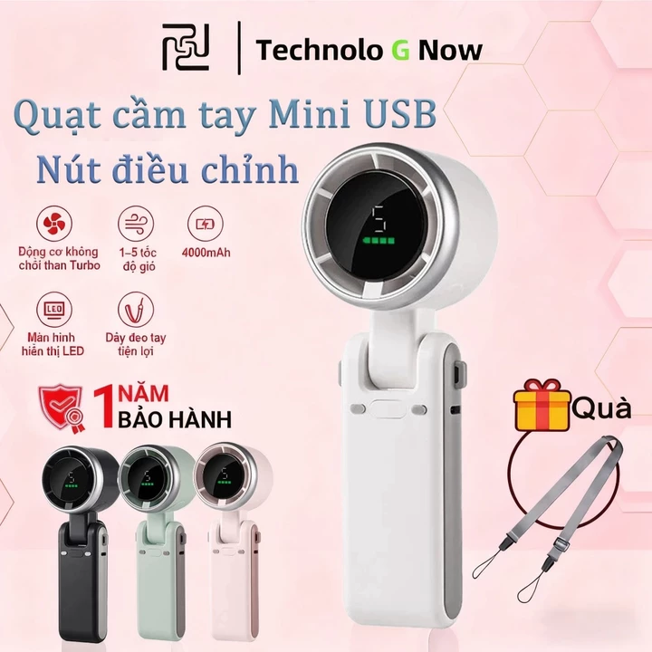 ⚡Quạt mini cầm tay⚡ 4000mAh 5 cấp tốc độ gió Quạt cầm tay Mini USB Gió nhẹ nhàng Dễ dàng mang theo quạt điện mini