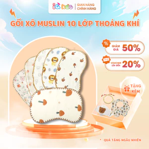 Combo 2 Gối Cho Bé Sơ Sinh 0–3 Tháng Tuổi IQKAO Vải Muslin Mềm Mịn An Toàn Cho Bé Trai Bé Gái Họa Tiết Dễ Thương