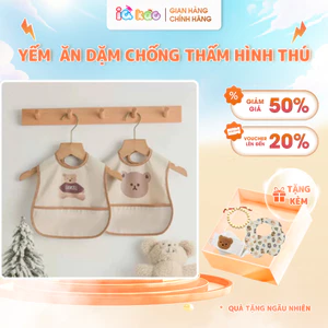 Yếm Ăn Dặm Có Túi Hứng Ngang Chống Thấm Cao Cấp Họa Tiết Hình Thú Dễ Thương, Có Túi Hứng Ngang Cho Bé Từ 6 Tháng IQKAO