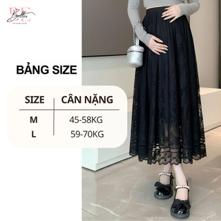Chân Váy Bầu Dáng Dài Maxi Phối Ren Tùng Belles Mam 2 Lớp Cạp Chun Cúc Điều Chỉnh Co Giãn Mẫu Mới 2025 CVR04