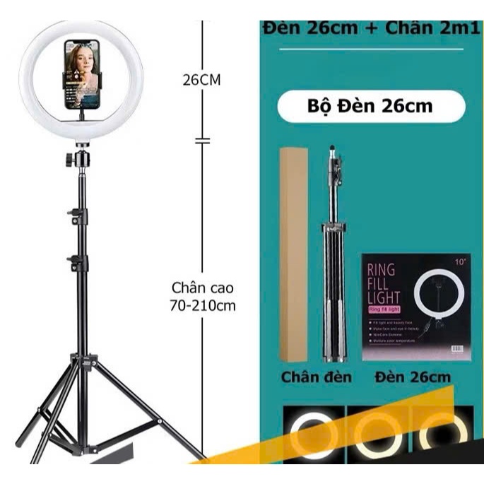Đèn Livestream Size 26cm, 32cm , 33cm Có Kẹp Điện Thoại - Chân Đèn 2m1 - Chính Hãng HD DESIGN