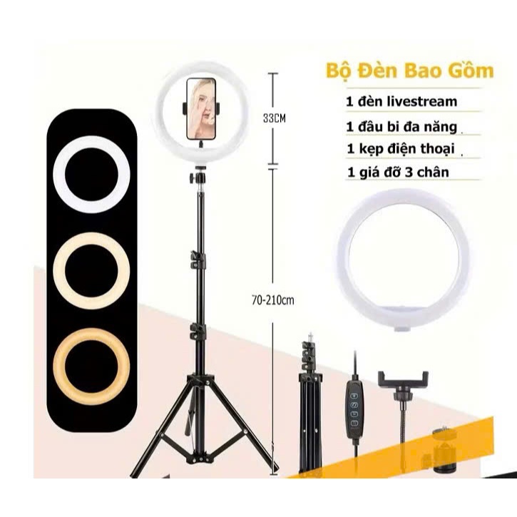 Đèn Livestream Size 26cm, 32cm , 33cm Có Kẹp Điện Thoại - Chân Đèn 2m1 - Chính Hãng HD DESIGN