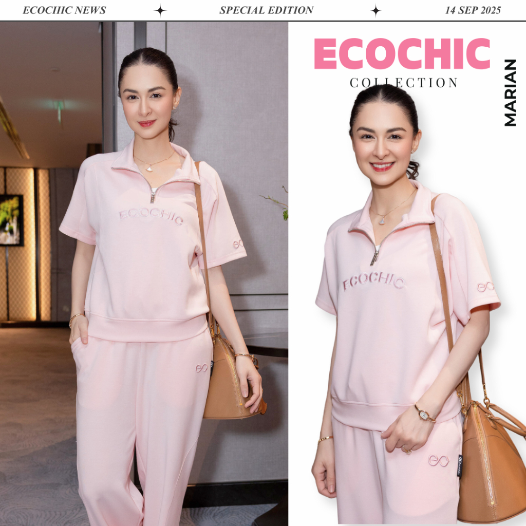Set Bộ Polo ECOCHIC B142 FRERCE WINK SET Áo Cổ Cao Halfzip Quần Dài Cạp Cao Phối Logo EC Cao Cấp Chính Hãng