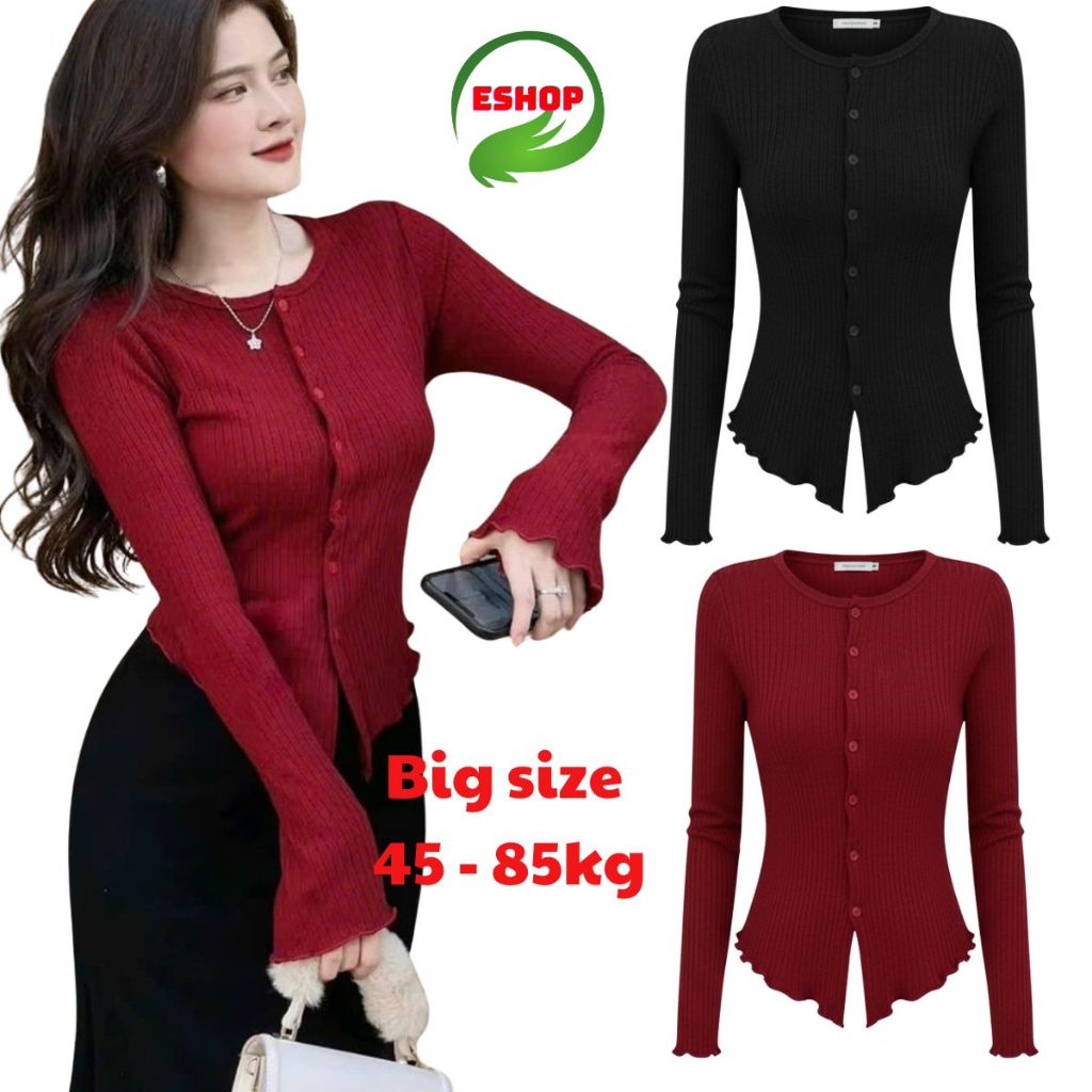 Áo Tay Dài Bigsize ESHOP Áo Thun Nữ Dài Tay Mùa Thu Đông Chất Gân Nhung Đũa Co Giãn Mặc Đẹp Dễ Thương MS010