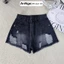 Quần short jean nữ lưng cao ống rộng rách gối, chất jean denim không giãn cá tính Anngo - AT552