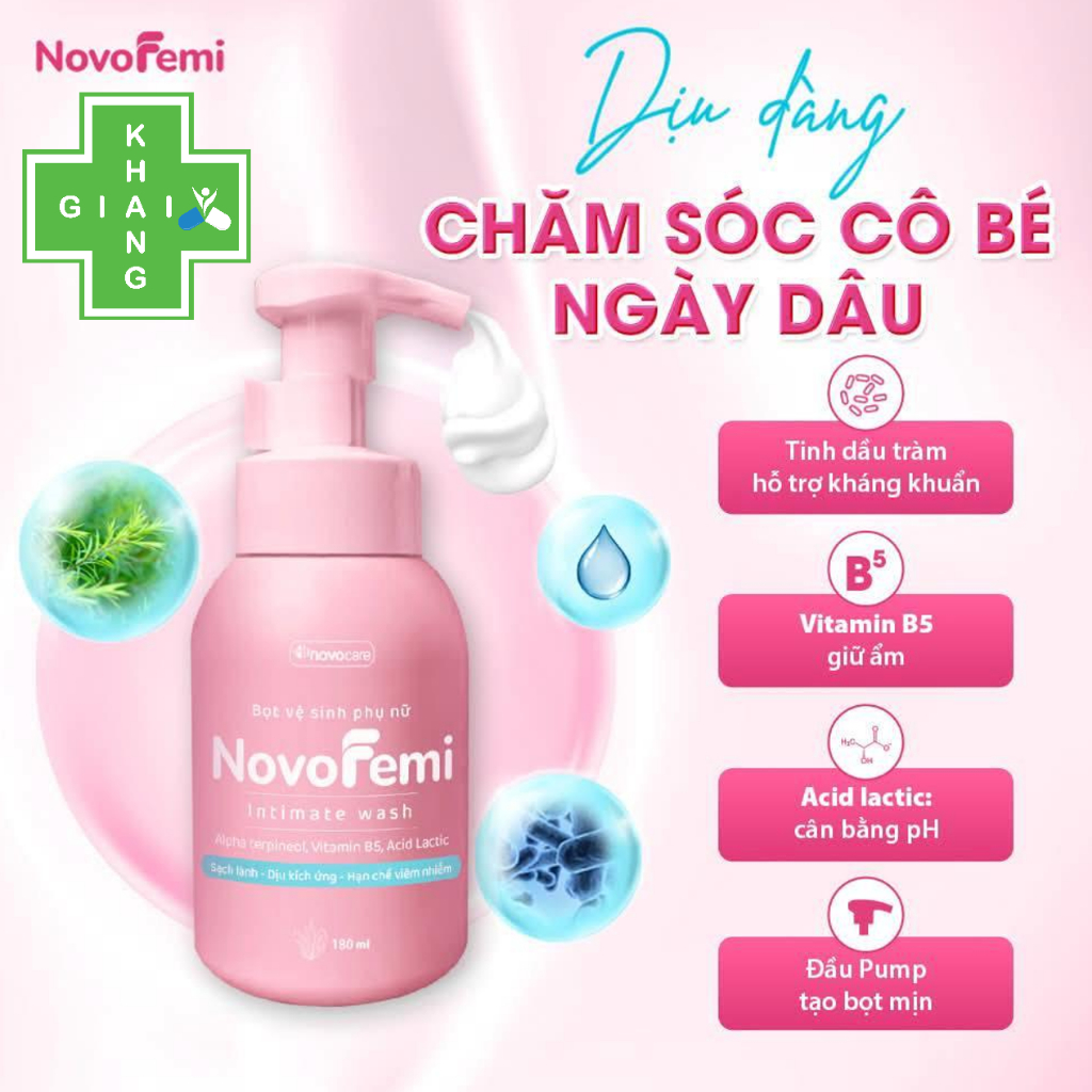 Bọt vệ sinh NovoFemi hỗ trợ khử mùi, giảm viêm ngứa (Chai 180ml)