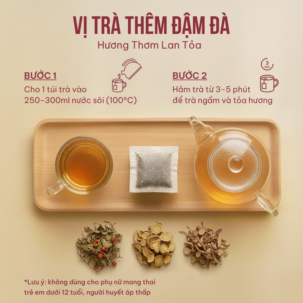 Combo 3 Trà Túi Lọc VIEGREEN Sâm Tố Nữ + Đinh Lăng + Cà Gai Leo, Không Đường, GMP HACCP