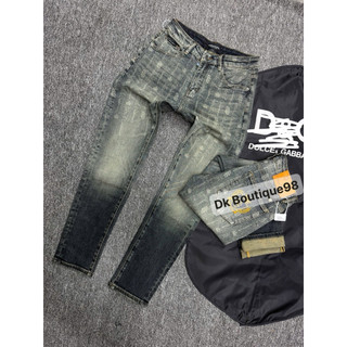 Quần jean nam cao cấp dáng slim fit wash loang họa tiết in chìm sang trọng phối logo nổi bật