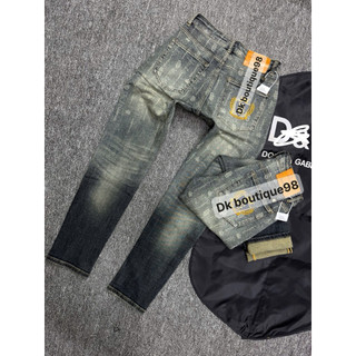 Quần jean nam cao cấp dáng slim fit wash loang họa tiết in chìm sang trọng phối logo nổi bật