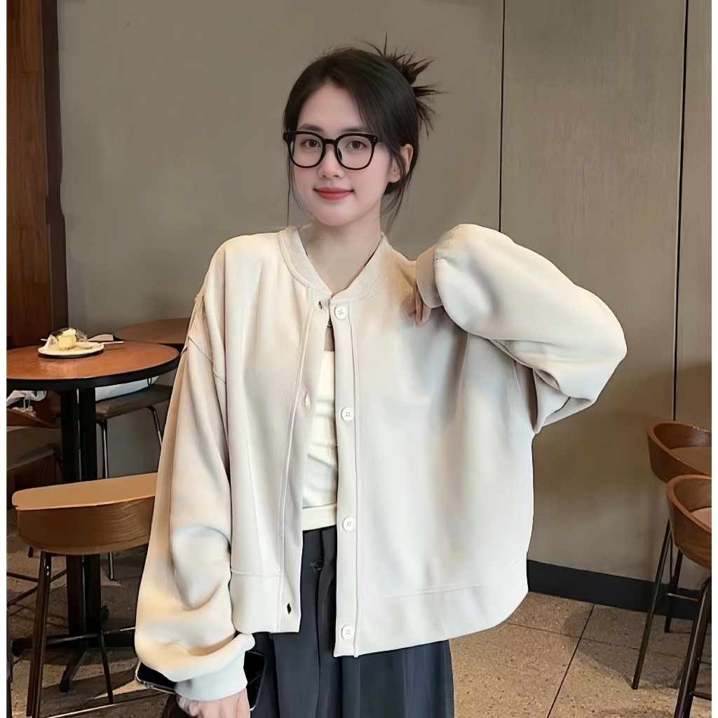 [Giá Xưởng] Áo Khoác Nỉ Dáng Bomber Nữ Vải Nỉ Không Xù Có Cúc Cài Mùa Thu Đông Bigsize - LL02