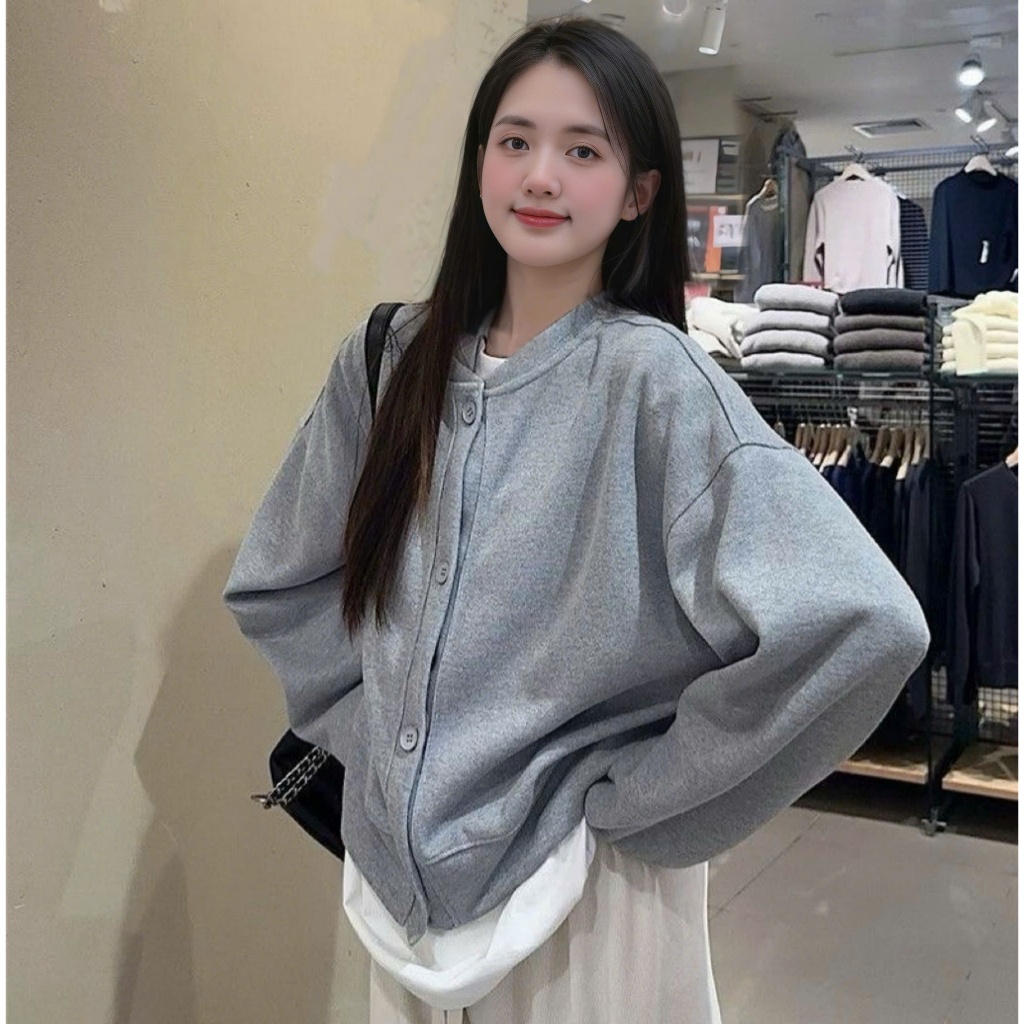[Giá Xưởng] Áo Khoác Nỉ Dáng Bomber Nữ Vải Nỉ Không Xù Có Cúc Cài Mùa Thu Đông Bigsize - LL02