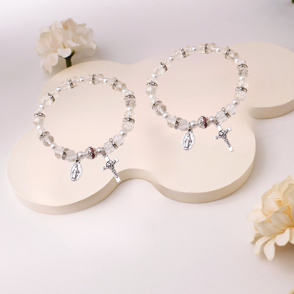 Vòng Tay Công Giáo, Chuỗi Mân Côi 10 Hạt Pha Lê Cao Cấp Biểu Tượng Đức Tin và Bình An