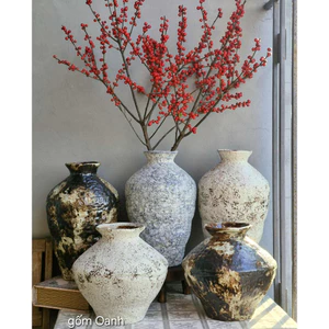 lọ hoa gốm sứ phong cách retro, wabi sabi kiểu dáng cổ sáng tạo decor trang trí nhà cửa gốm Bát Tràng cao cấp