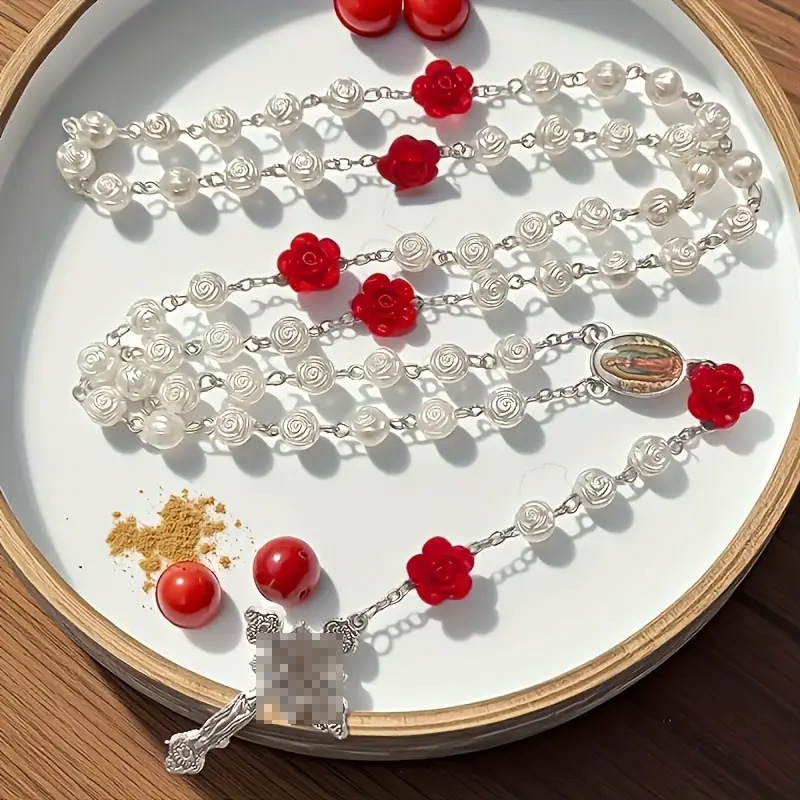 Chuỗi Mân Côi Hoa Hồng 50 Hạt Sang Trọng Gắn Bó Đức Tin Đức Mẹ 10 Trắng Xen 1 Đỏ Tinh Tế Bền Đẹp