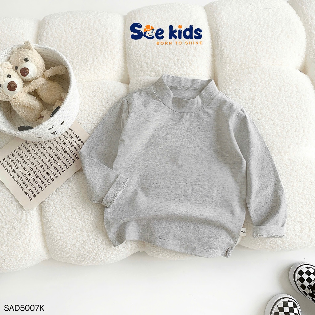 Áo cotton cao cổ basic cho bé trai bé gái, áo thun trơn màu basic cho bé sad5007k