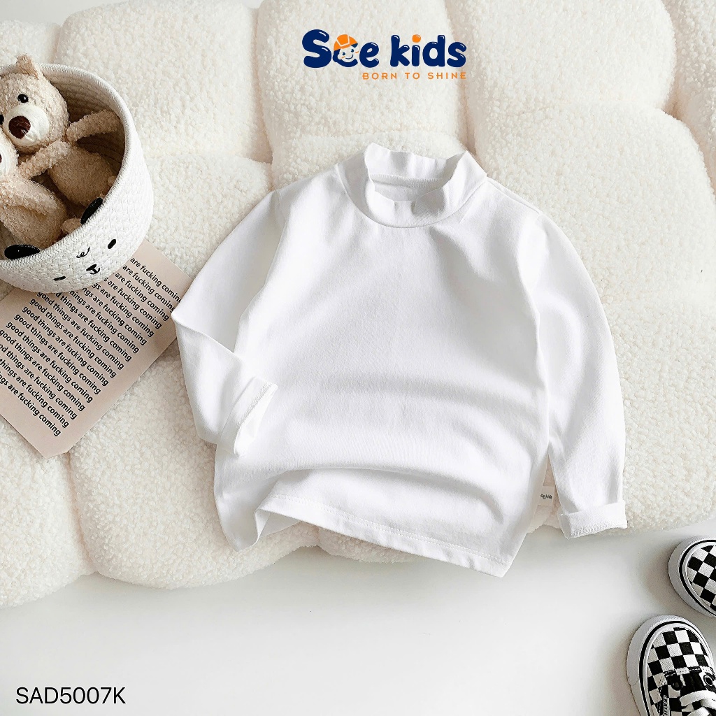 Áo cotton cao cổ basic cho bé trai bé gái, áo thun trơn màu basic cho bé sad5007k