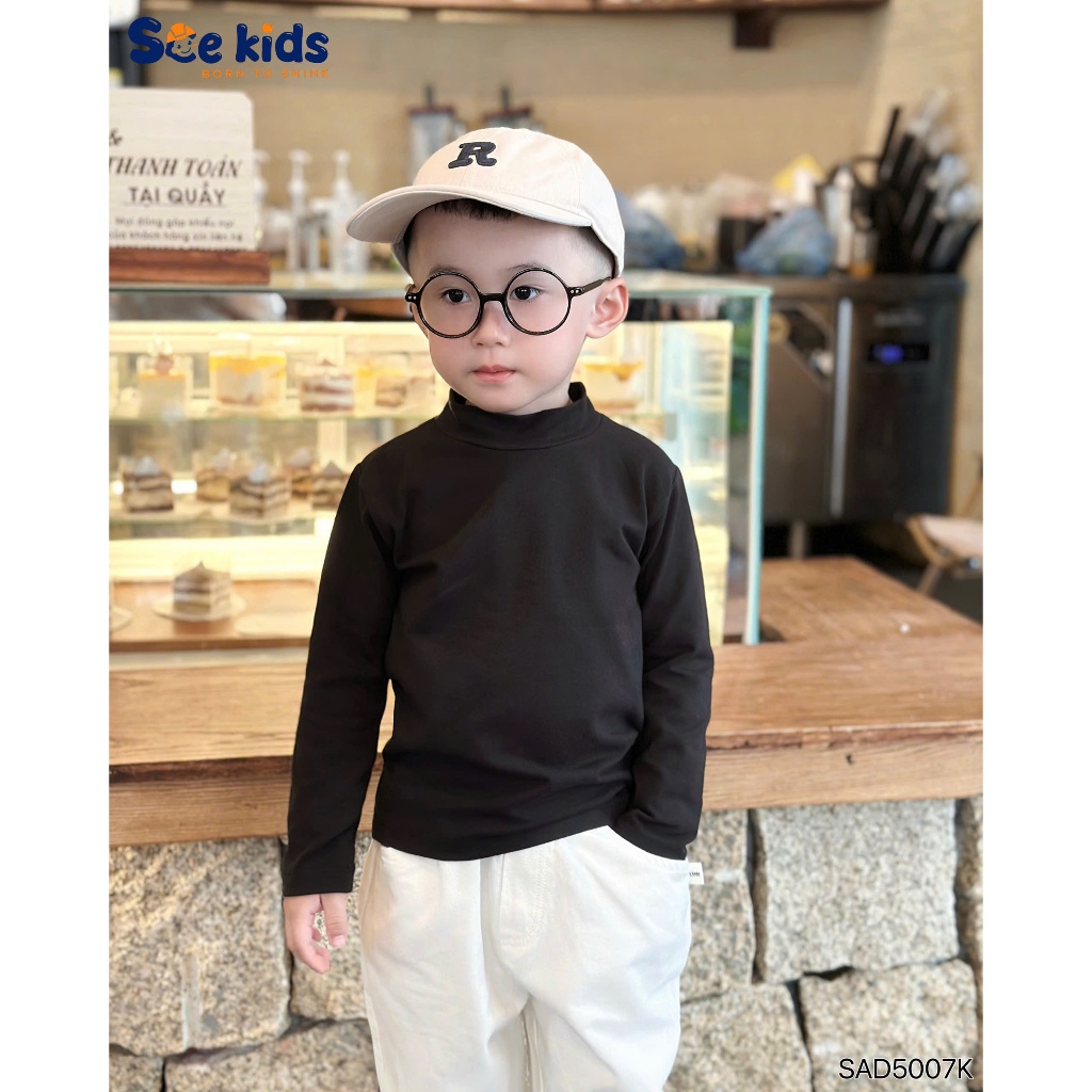 Áo cotton cao cổ basic cho bé trai bé gái, áo thun trơn màu basic cho bé sad5007k