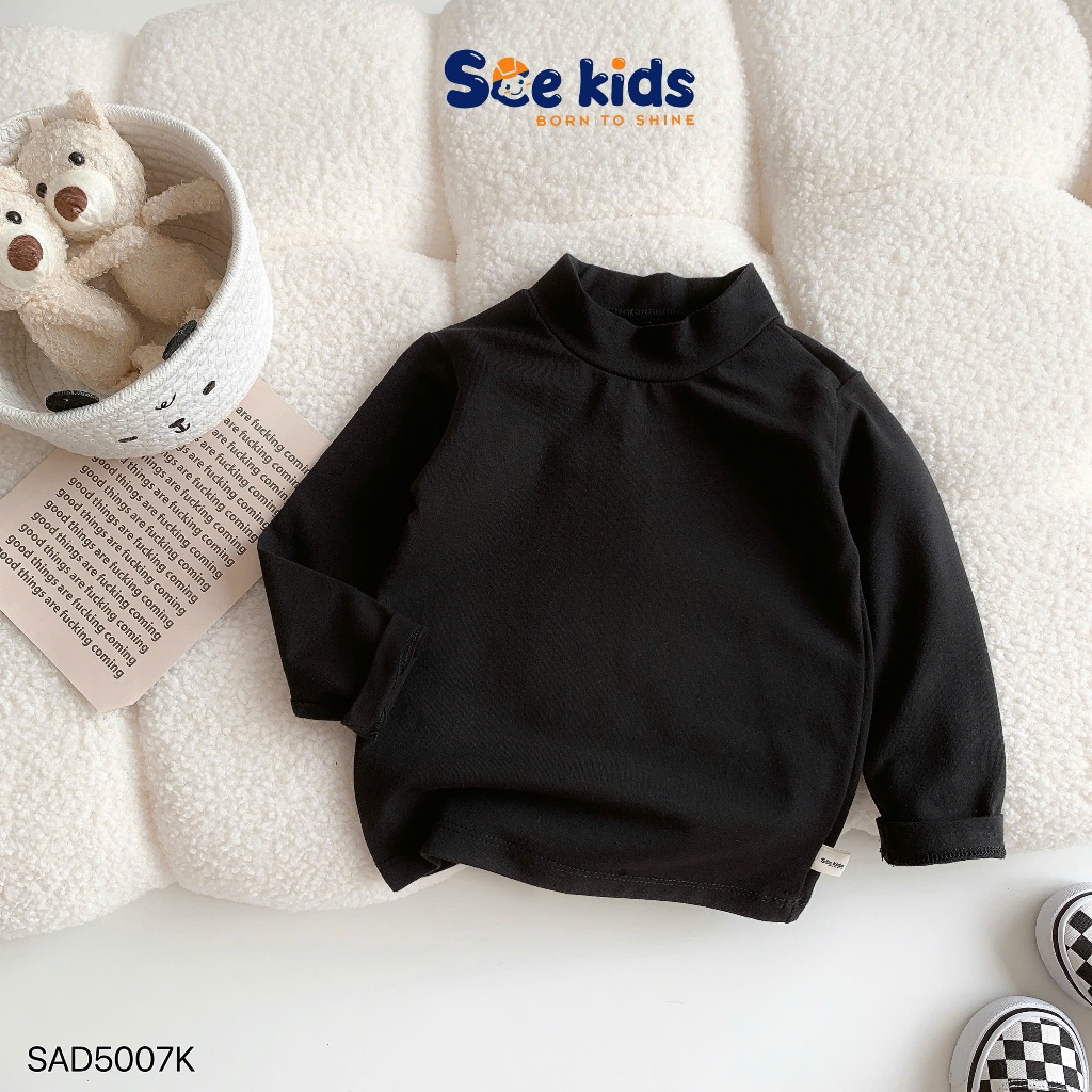 Áo cotton cao cổ basic cho bé trai bé gái, áo thun trơn màu basic cho bé sad5007k