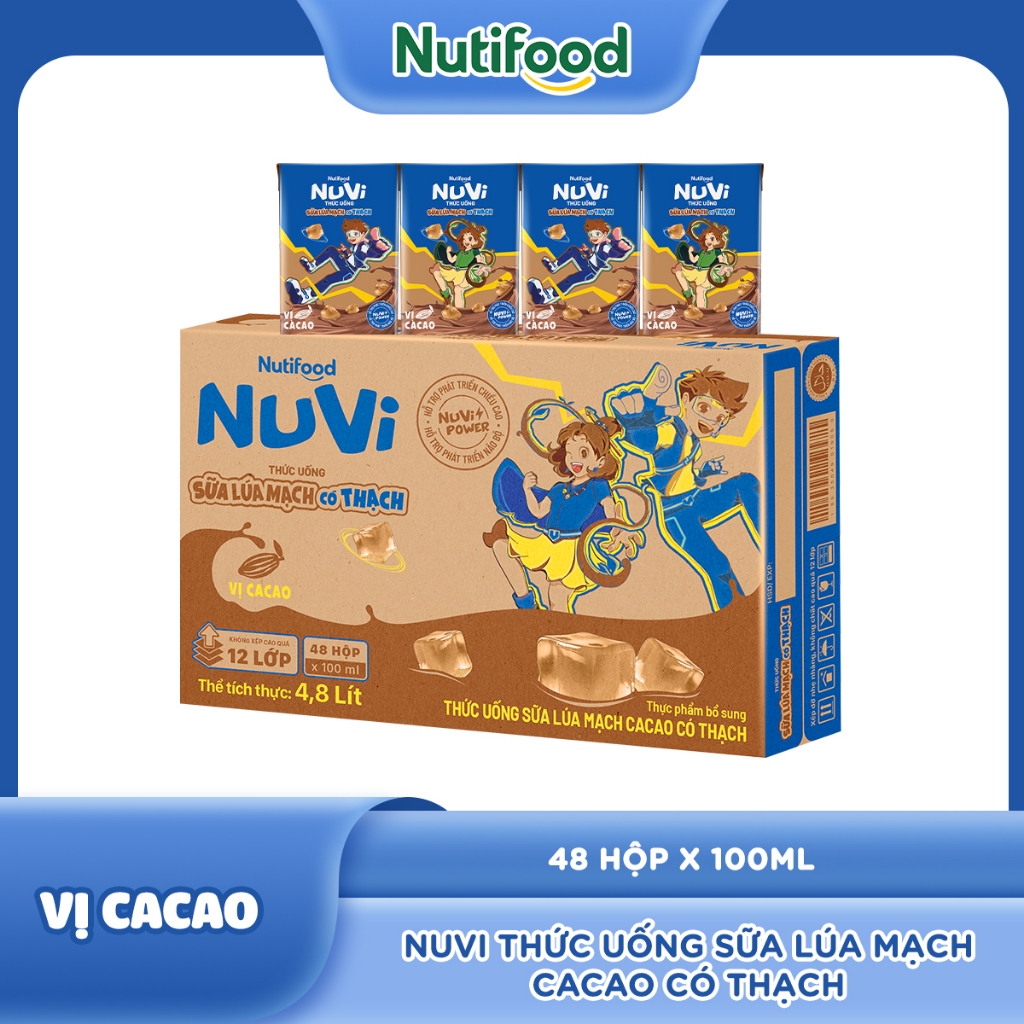 [KOL] Thùng 48 Hộp Thức Uống Sữa Có Thạch NuVi Chọn Vị 100ml