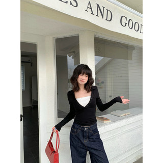 𝙥𝙝𝙞𝙚𝙣/ W7558 Áo Len Phối Giả Áo Trong Cổ Polo V Croptop