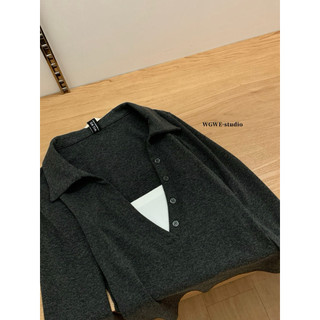 𝙥𝙝𝙞𝙚𝙣/ W7558 Áo Len Phối Giả Áo Trong Cổ Polo V Croptop