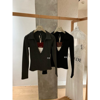 𝙥𝙝𝙞𝙚𝙣/ W7558 Áo Len Phối Giả Áo Trong Cổ Polo V Croptop
