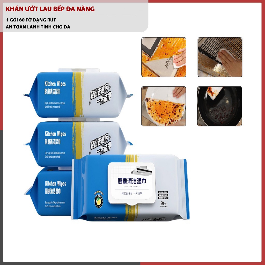 Khăn Ướt Lau Bếp Đa Năng 1 Gói 80 Miếng Khăn Lau Đa Năng Không Độc Hại, An Toàn Cho Da AMIZIN