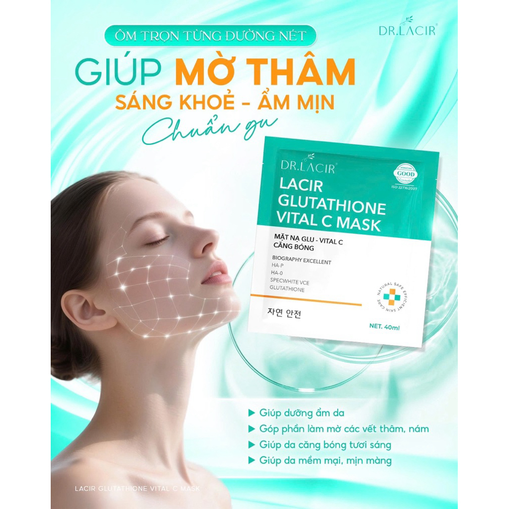 mặt nạ thủy tinh glutathione Căng Bóng Dr lacir [glu aquaring glass mask glutathion] cosderma whiteglow face cream