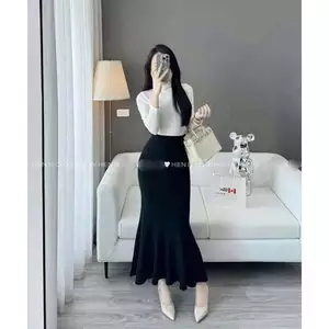 Chân váy len thỏ mềm đuôi cá dáng dài co giãn