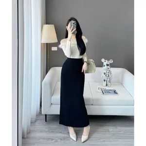 Chân váy len thỏ mềm cạp chun dáng dài xẻ