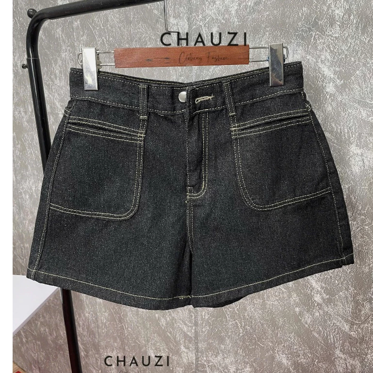 [PEINN] Quần Short Denim Chauzi Lưng Cao Phối Túi Trước Cho Nữ Cao Cấp Phong Cách Thời Trang Hàn Quốc QS247
