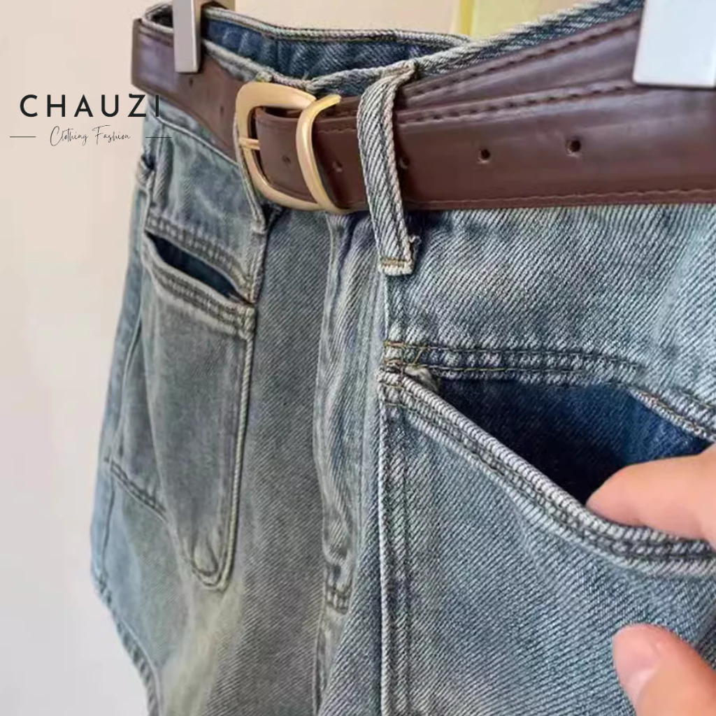 [PEINN] Quần Short Denim Chauzi Lưng Cao Phối Túi Trước Cho Nữ Cao Cấp Phong Cách Thời Trang Hàn Quốc QS247