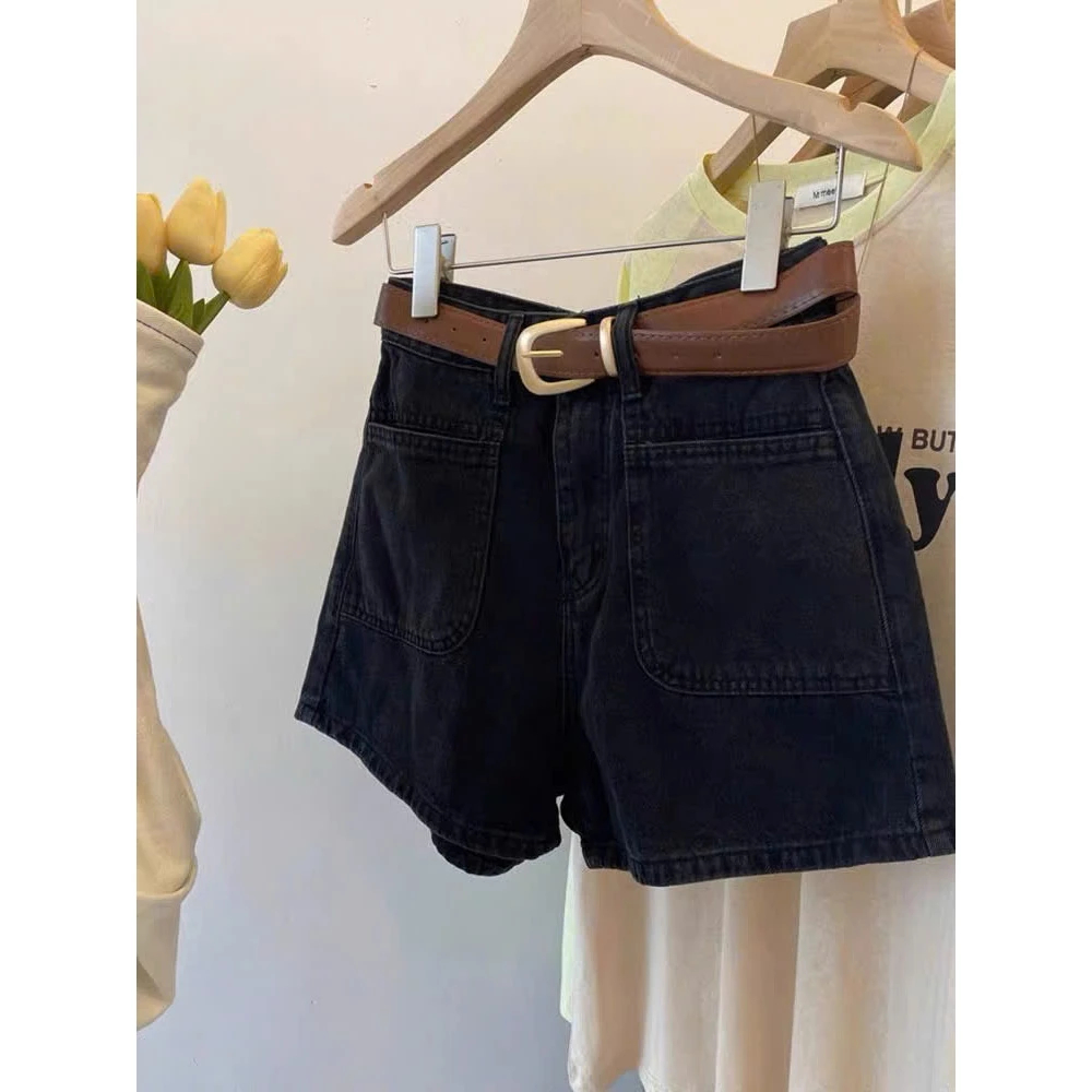 [PEINN] Quần Short Denim Chauzi Lưng Cao Phối Túi Trước Cho Nữ Cao Cấp Phong Cách Thời Trang Hàn Quốc QS247