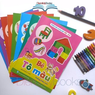 Sách- Bộ 8 Quyển Vở Tập Tô Màu Song Ngữ Anh Việt Dành Cho Bé Từ 4 5 Tuổi -Tặng Kèm Túi