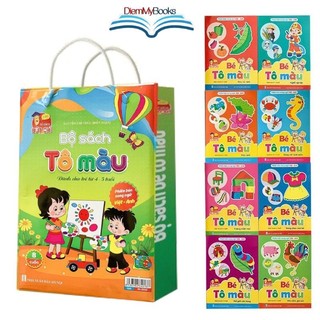 Sách- Bộ 8 Quyển Vở Tập Tô Màu Song Ngữ Anh Việt Dành Cho Bé Từ 4 5 Tuổi -Tặng Kèm Túi