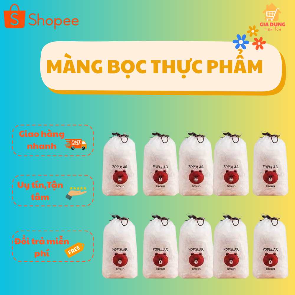 Màng Bọc Thực Phẩm Gấu Nâu, Mỗi Bịch Từ 89-95 Chiếc, Co Dãn, Có Thể Tái Sự Dụng, Trong suốt Dễ Dàng Quan Sát Thực Phẩm