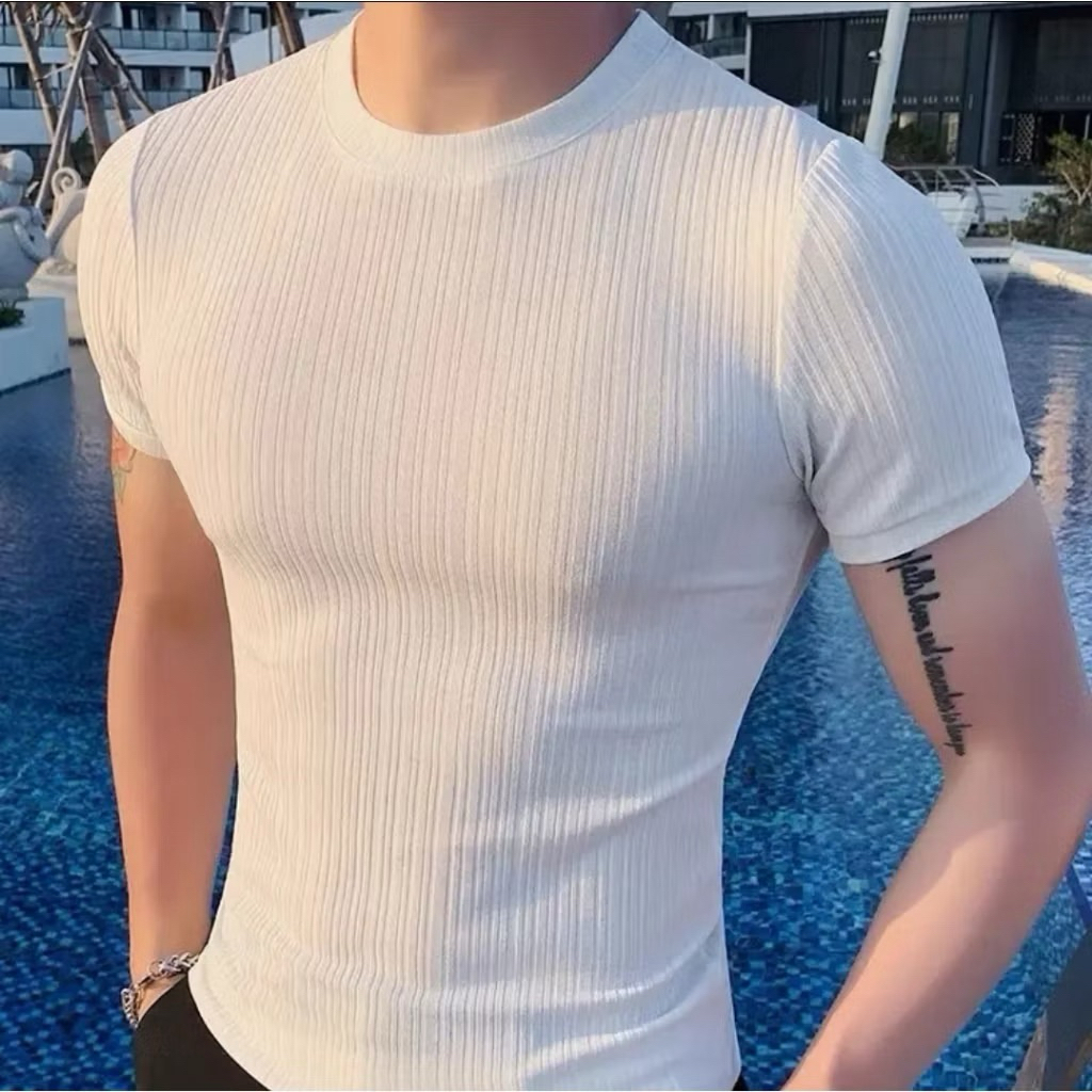 (Combo 2 Áo) Áo Thun Nam Body Gân Tăm Đũa Co Giãn 4 Chiều, Áo Phông Cộc Tay Cổ Tròn Ôm Mềm Mịn Fom Tôn Body