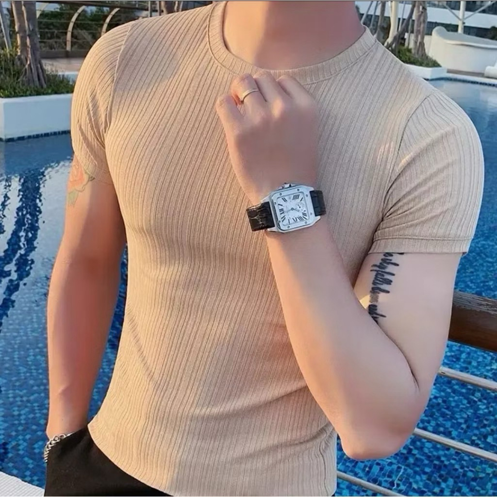 (Combo 2 Áo) Áo Thun Nam Body Gân Tăm Đũa Co Giãn 4 Chiều, Áo Phông Cộc Tay Cổ Tròn Ôm Mềm Mịn Fom Tôn Body