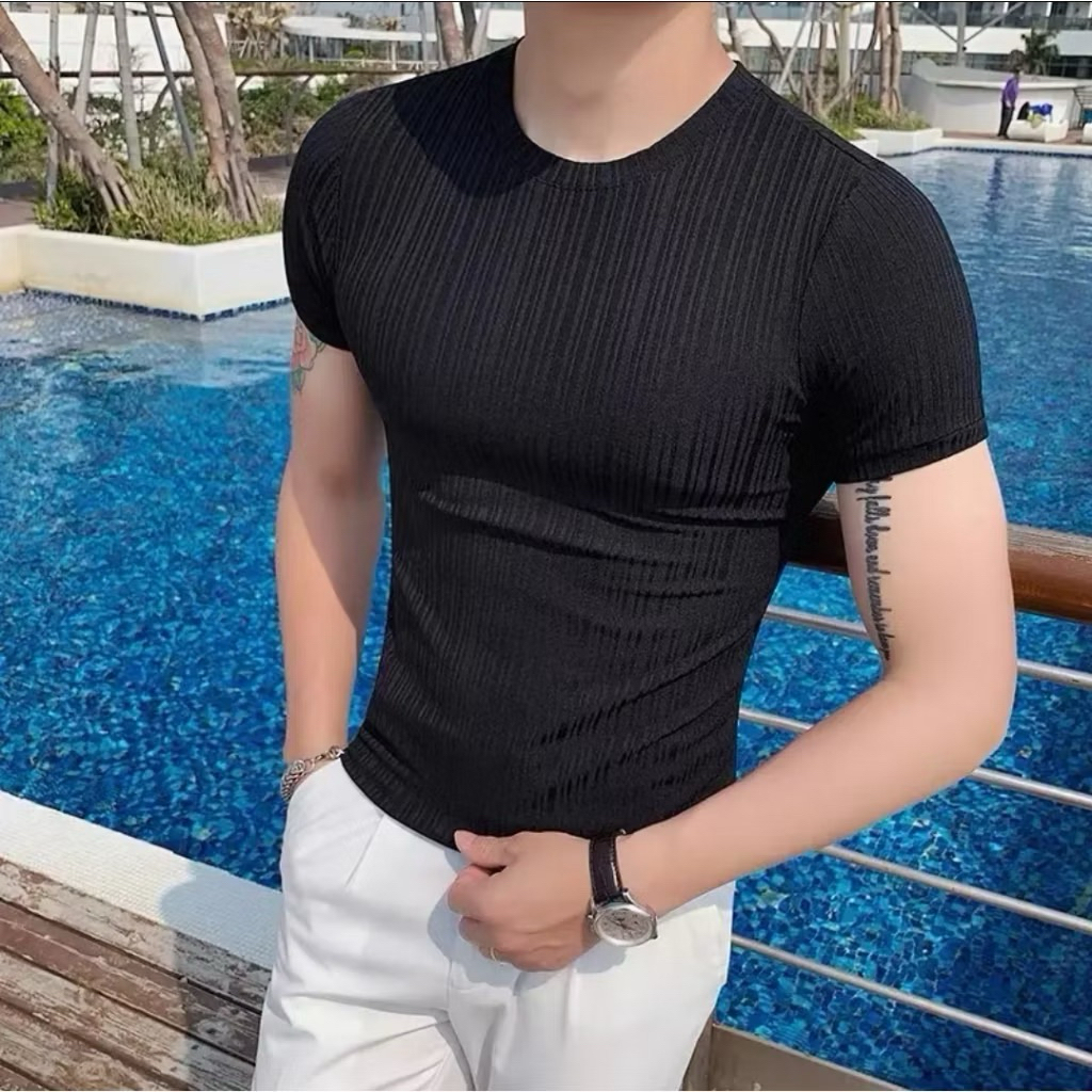 (Combo 2 Áo) Áo Thun Nam Body Gân Tăm Đũa Co Giãn 4 Chiều, Áo Phông Cộc Tay Cổ Tròn Ôm Mềm Mịn Fom Tôn Body