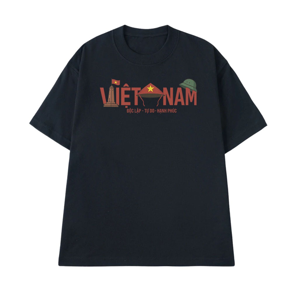 Áo Thun In Chữ Việt Nam Độc Lập Tự Do Hạnh Phúc Dành Tặng Bạn Bè Form Rộng Cotton 250gsm