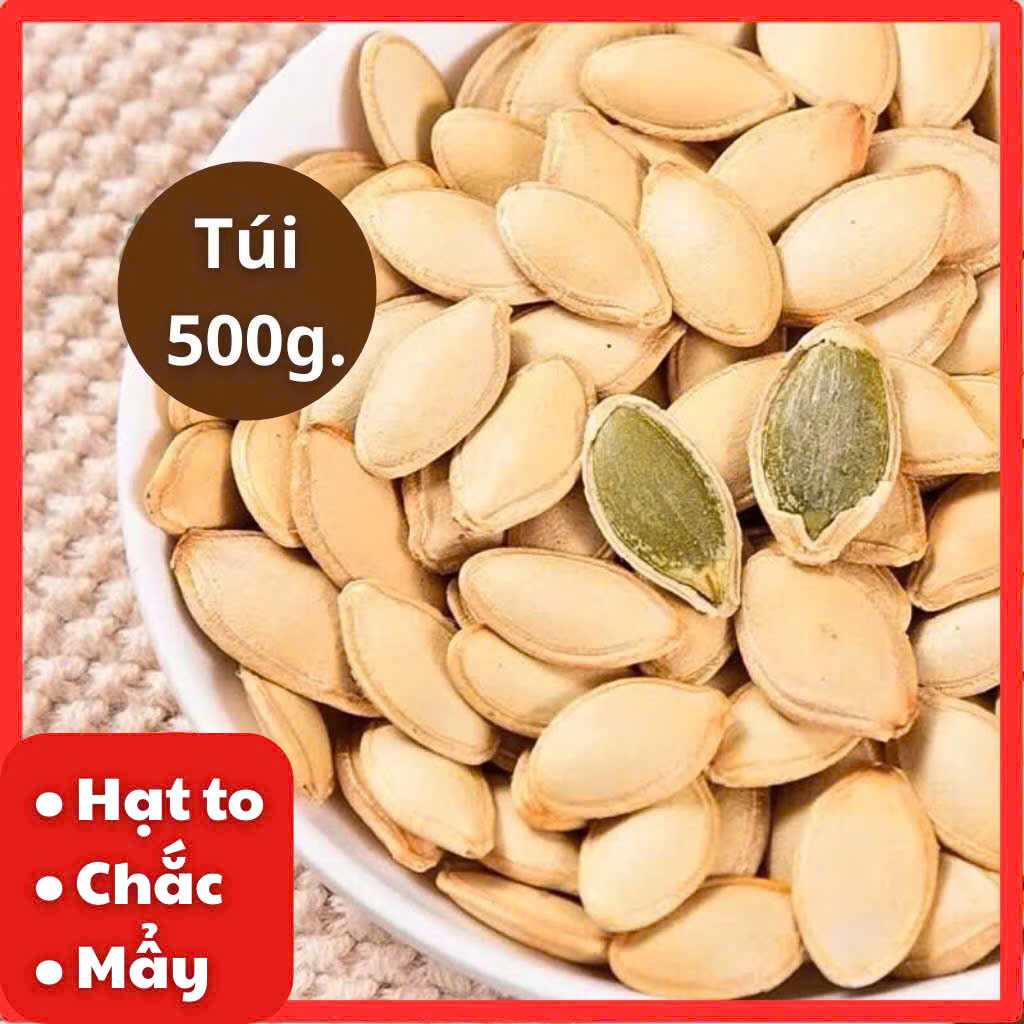 Hạt bí rang củi nhà làm loại 1 hạt to chắc giòn, các loại hạt dinh dưỡng ăn vặt ngon, 500g, HTC Food