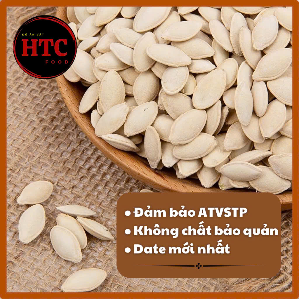 Hạt bí rang củi nhà làm loại 1 hạt to chắc giòn, các loại hạt dinh dưỡng ăn vặt ngon, 500g, HTC Food