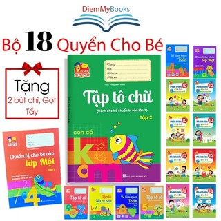 Sách- Bộ 18 Quyển Vở Tập Tô Chữ Luyện Viết Phát Triển IQ Cho Bé Tặng Kèm 2 Bút Chì+ Gọt+ Tẩy