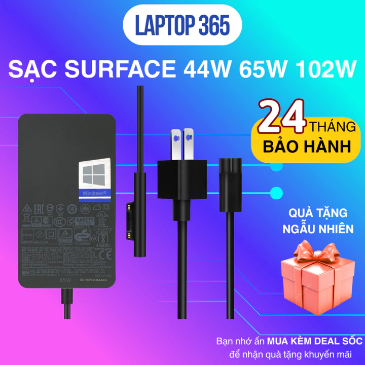Sạc Surface Pro 3 4 5 6 7 8 44W 65W 15V - 4A, Sạc Surface book 1 2 3, Sạc Surface Laptop 1 2 3 , Sạc Surface Go New 100%