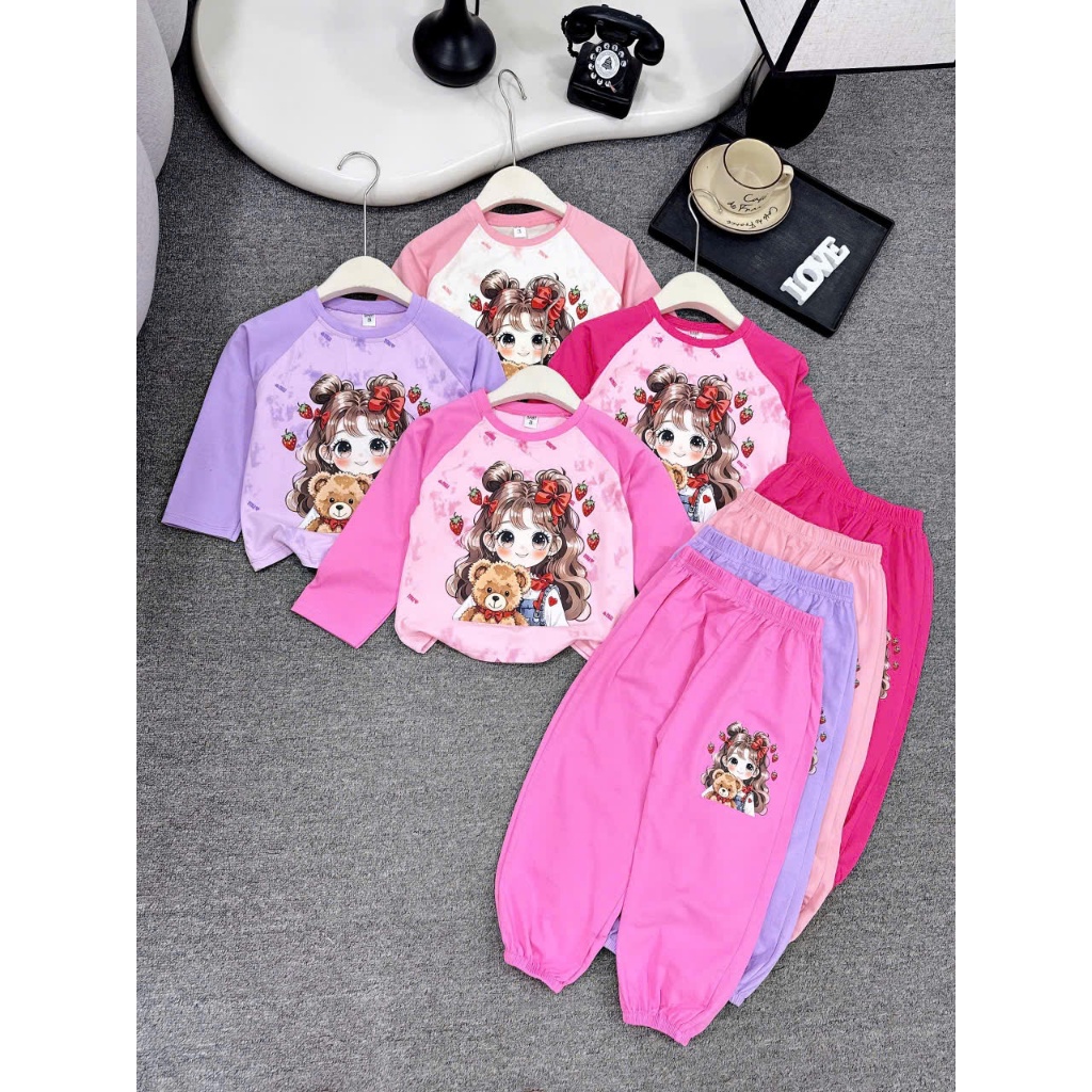 BỘ NỈ DA CÁ CÔ GÁI DÀI TAY GẤU CHO BÉ 6-18KG